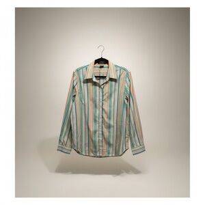 Ralph Lauren Vertical Stripe Dress Shirt in Teal and Peach